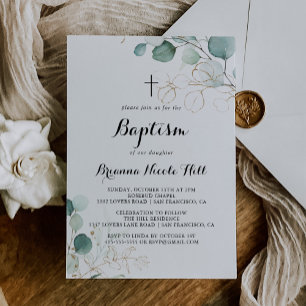Rustiek Eucalyptus Goud Bloemen Kalligrafie Doop Kaart