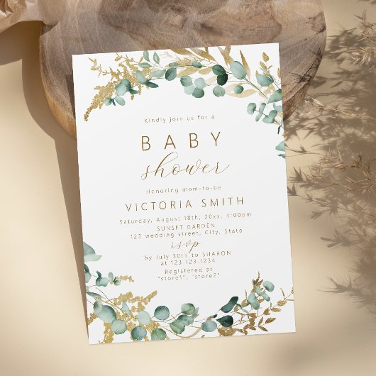Rustiek eucalyptus goud groen boho Baby shower Kaart