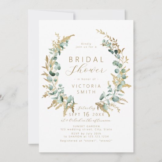 Rustiek eucalyptus goud groen boho vrijgezellenfee kaart (Voorkant)