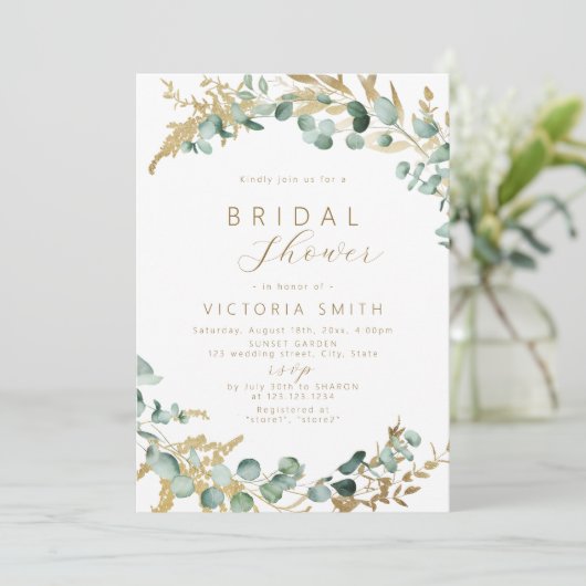 Rustiek eucalyptus goud groen boho vrijgezellenfee kaart (Staand voorkant)