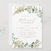 Rustiek eucalyptus goud groen repetitie diner kaart (Voorkant)