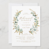 Rustiek eucalyptus goud groen repetitie diner kaart (Voorkant)
