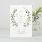 Rustiek eucalyptus goud groen repetitie diner kaart (Staand voorkant)