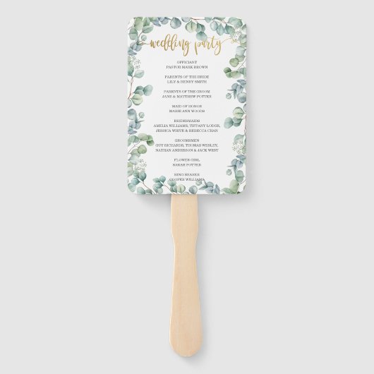 Rustiek Eucalyptus groen bruiloft programma Handwaaier (Achterkant)