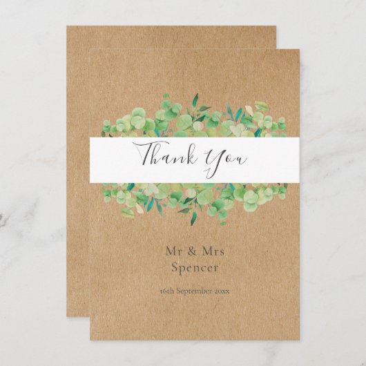 Rustiek eucalyptus groen dank u bruiloft bedankkaart (Voorkant / Achterkant)