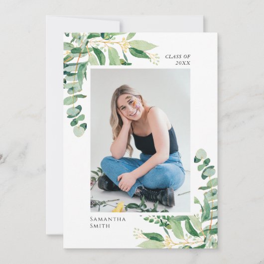 Rustiek eucalyptus groen eenvoudig foto Afstuderen Aankondiging (Voorkant)