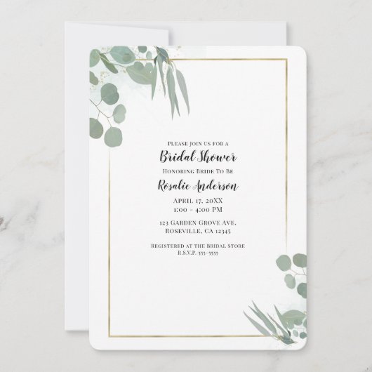 Rustiek Eucalyptus groen & gouden Vrijgezellenfees Kaart (Voorkant)