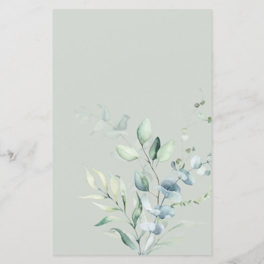 Rustiek Eucalyptus Script bruiloft menu (Achterkant)