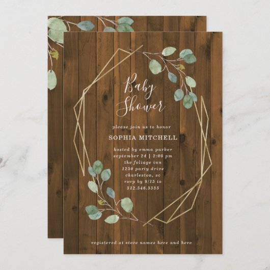 rustiek eucalyptusgroen | geometrisch Baby shower Kaart (Voorkant / Achterkant)