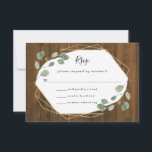 rustiek eucalyptusgroen | geometrische bruiloft RSVP kaartje<br><div class="desc">Deze rustieke en trendy bruiloft RSVP response kaart is voorzien van romantische waterverf eucalyptus bladeren en gebladerte op een faux gouden geometrische centrum lijst. De achtergrond is gemaakt om eruit te zien als rustiek bruin hout.</div>