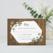 rustiek eucalyptusgroen | geometrische bruiloft RSVP kaartje (Staand voorkant)