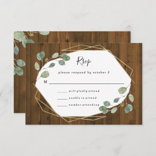 rustiek eucalyptusgroen | geometrische bruiloft RSVP kaartje (Voorkant / Achterkant)
