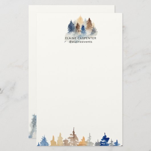 Rustiek Evergreen Trees Monogram Papier Papier (Voorkant / Achterkant)