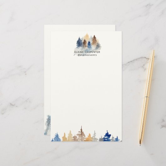 Rustiek Evergreen Trees Monogram Papier Papier (Voorkant / Achterkant in situ)