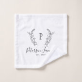 Rustiek familie monogram en naam gepersonaliseerd bad handdoek (Wasdoekje)
