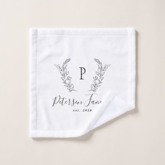 Rustiek familie monogram en naam gepersonaliseerd bad handdoek (Wasdoekje)