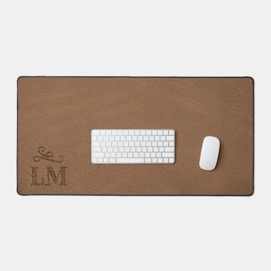 Rustiek Faux Bruin Leder Custom Monogram Bureaumat (Keyboard & Muis)