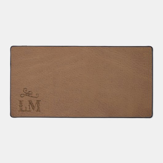 Rustiek Faux Bruin Leder Custom Monogram Bureaumat (Voorkant)