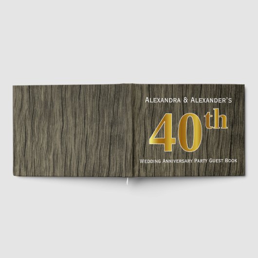 Rustiek, Faux Gold 40e bruiloft Jubileum Party Gastenboek (Volledig)