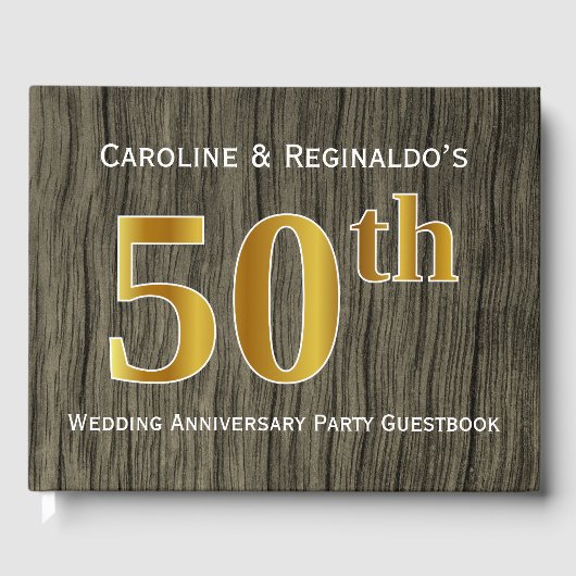 Rustiek, Faux Gold 50e bruiloft Jubileum Party Gastenboek (Voorkant)