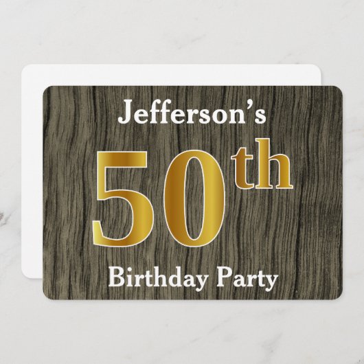 Rustiek, Faux Gold 50ste verjaardagsfeestje; aange Kaart (Voorkant / Achterkant)