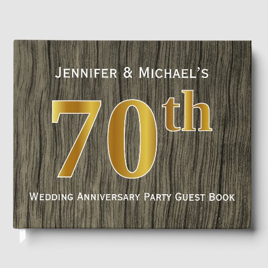 Rustiek, Faux Gold 70e bruiloft Jubileum Party Gastenboek (Voorkant)
