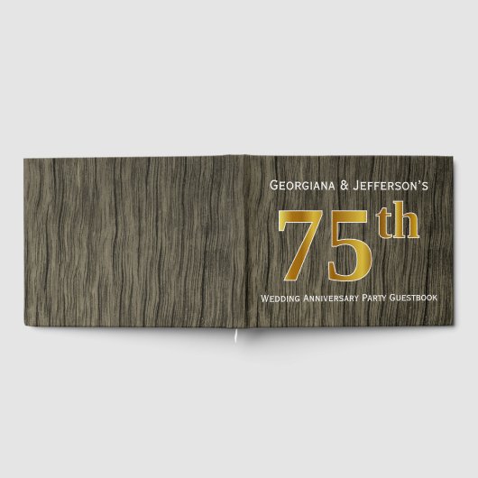 Rustiek, Faux Gold 75e bruiloft Jubileum Party Gastenboek (Volledig)