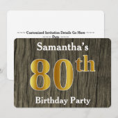 Rustiek, Faux Gold 80ste verjaardagsfeestje; aange Kaart (Voorkant / Achterkant)