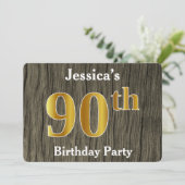 Rustiek, Faux Gold 90ste verjaardagsfeestje; aange Kaart (Staand voorkant)