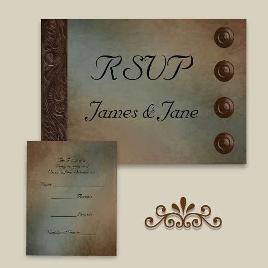 Rustiek Faux leder turquoise en bruin grunge RSVP Kaartje