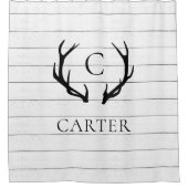 Rustiek Faux Shiplap Antler Monogram | Boerderij Douchegordijn (Voorkant)