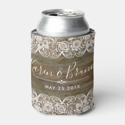 Rustiek Faux Wood & Elegant Wit  Kant Blikjeskoeler (Blikje Voorkant)