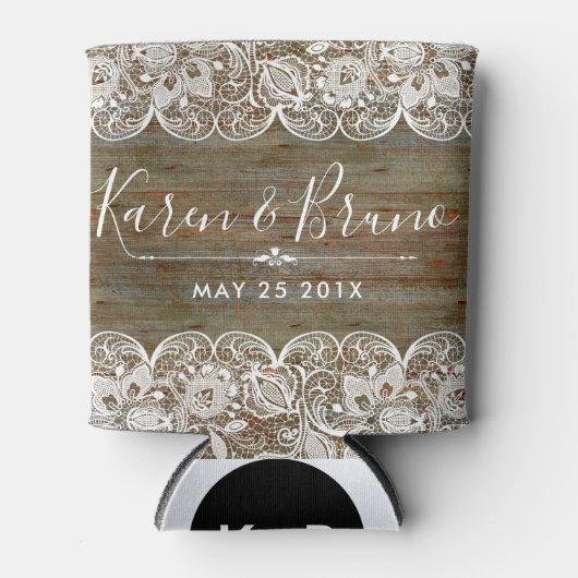 Rustiek Faux Wood & Elegant Wit  Kant Blikjeskoeler (Voorkant)