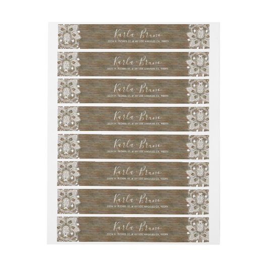 Rustiek Faux Wood & Wit  Kant Omwikkelbaar Adreslabel (Vel)