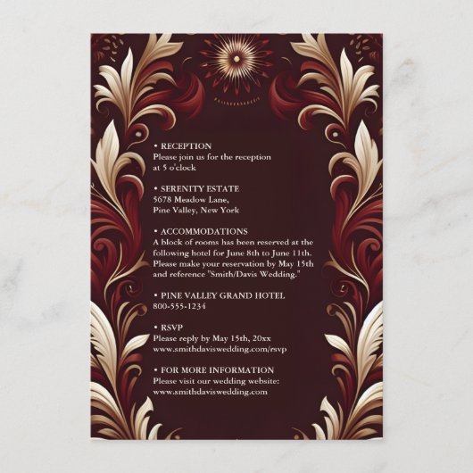 Rustiek Fiesta Bloemen Roos Spaans Bruiloft Informatiekaartje (Voorkant)