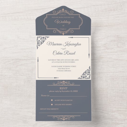 Rustiek filigraan, bruiloft all in one uitnodiging (Binnen)