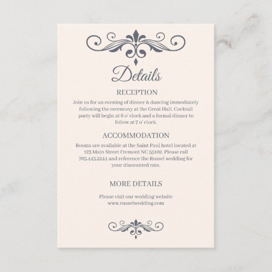 Rustiek filigraan, bruiloft informatiekaartje (Voorkant)