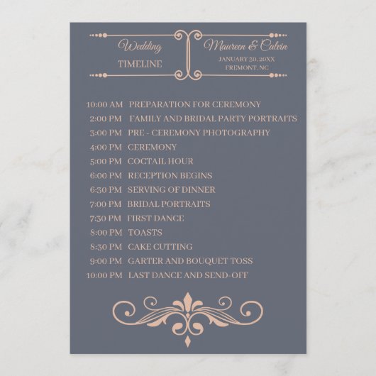 Rustiek filigraan, bruiloft tijdlijn programmakaart (Voorkant)