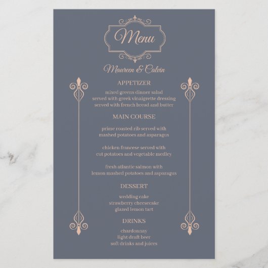 Rustiek Filigree Bruiloft Menu Budget (Voorkant)
