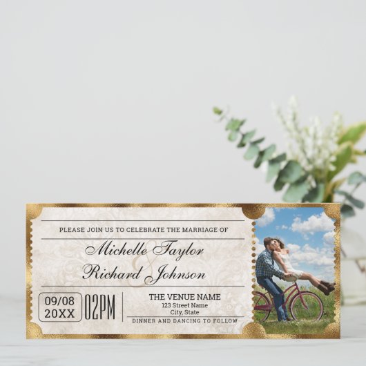 Rustiek  Film Ticket met RSVP QR Code Kaart (Staand voorkant)