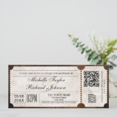 Rustiek Film Ticket met RSVP QR Code Kaart (Staand voorkant)