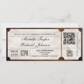 Rustiek Film Ticket met RSVP QR Code Kaart (Voorkant)