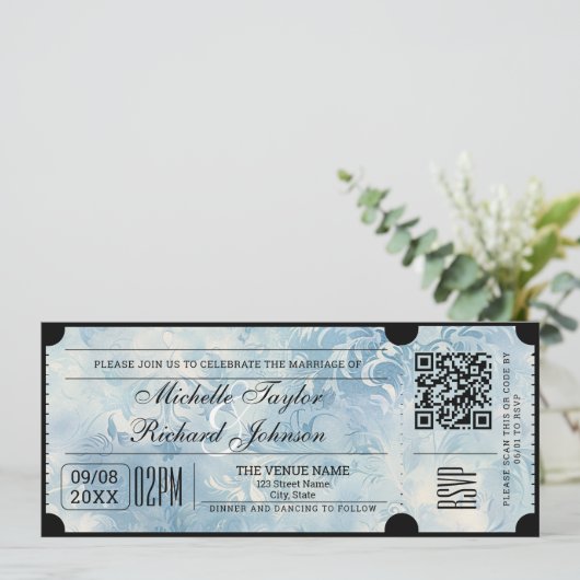 Rustiek  Film Ticket met RSVP QR Code Kaart (Staand voorkant)