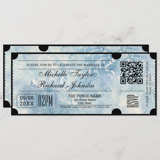 Rustiek Film Ticket met RSVP QR Code Kaart (Voorkant / Achterkant)