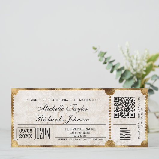 Rustiek  Film Ticket met RSVP QR Code Kaart (Staand voorkant)