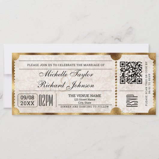 Rustiek  Film Ticket met RSVP QR Code Kaart (Voorkant)