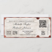Rustiek Film Ticket met RSVP QR Code Kaart (Voorkant)