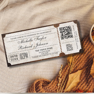 Rustiek  Film Ticket met RSVP QR Code Kaart