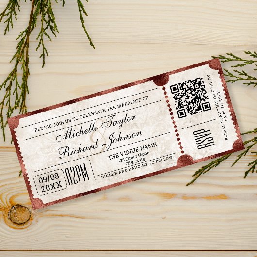Rustiek Film Ticket met RSVP QR Code Kaart