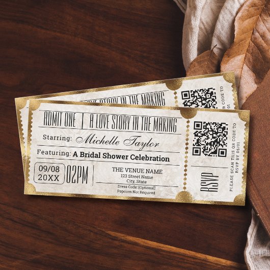 Rustiek  Film Ticket met RSVP QR Code Kaart